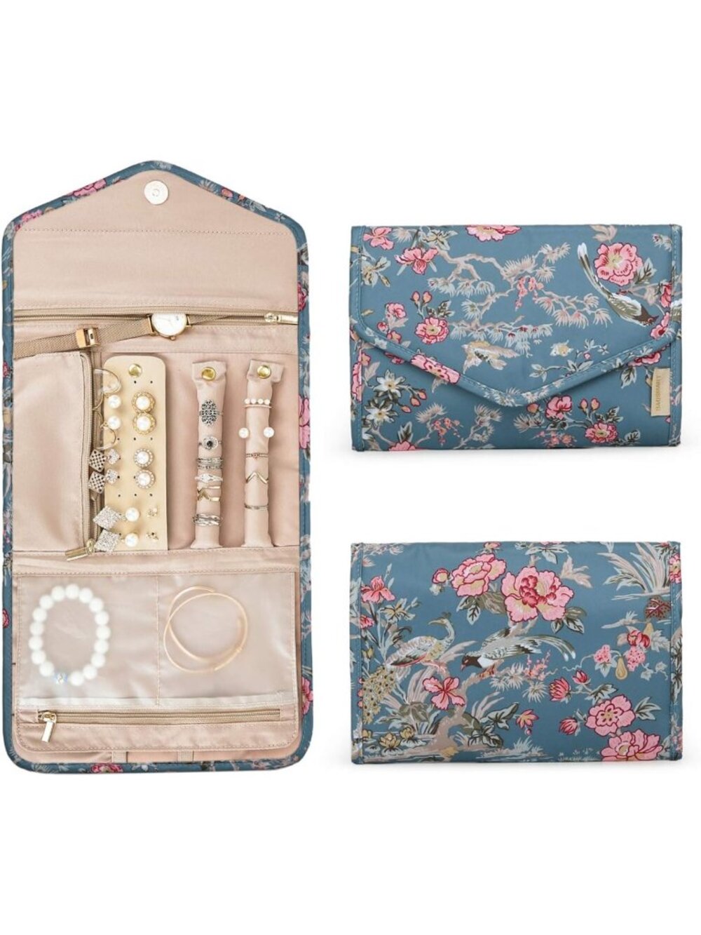 Foldable Travel Jewelry Organizer Case - Floral Design, Compact & Stylish